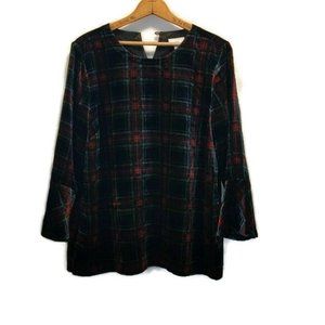 JJill Women's Size M Christmas Holiday Plaid Print Plush Popover Top